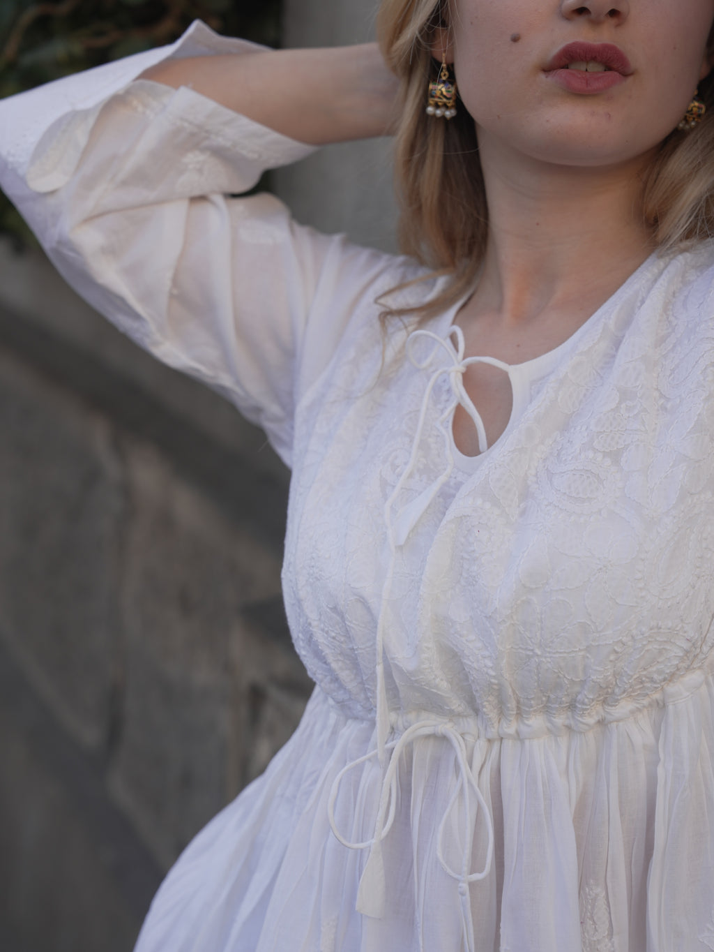 Été Chikankari Dress in White