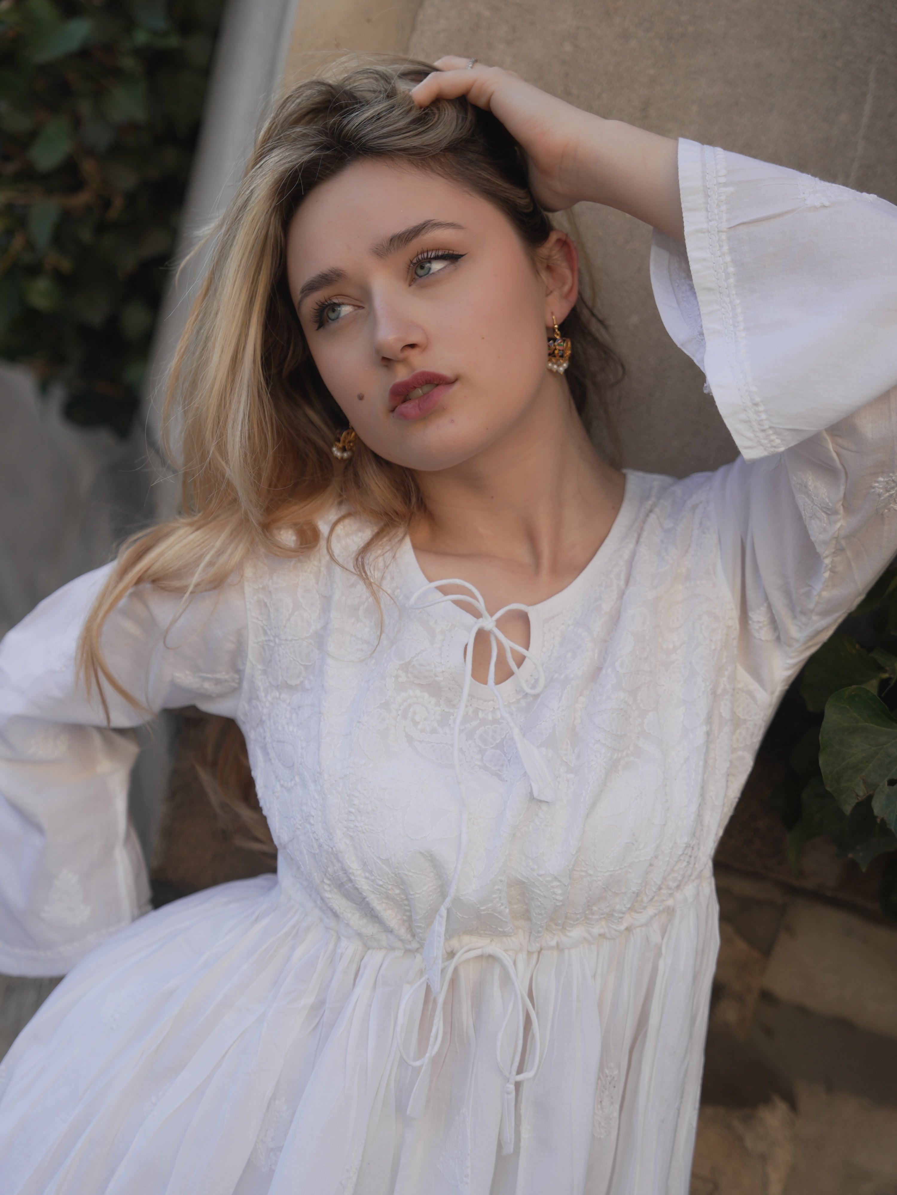 Été Chikankari Dress in White