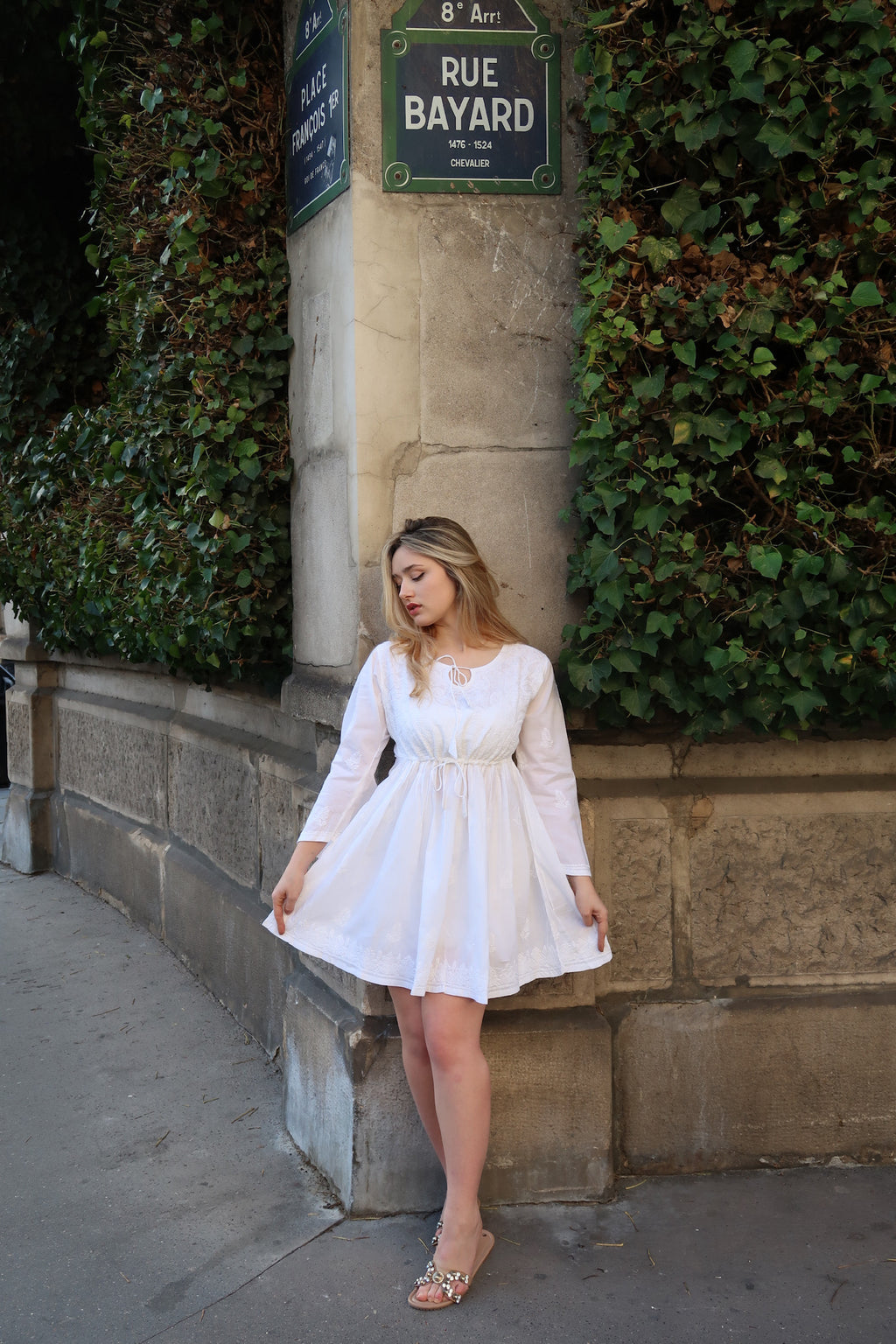 Été Chikankari Dress in White
