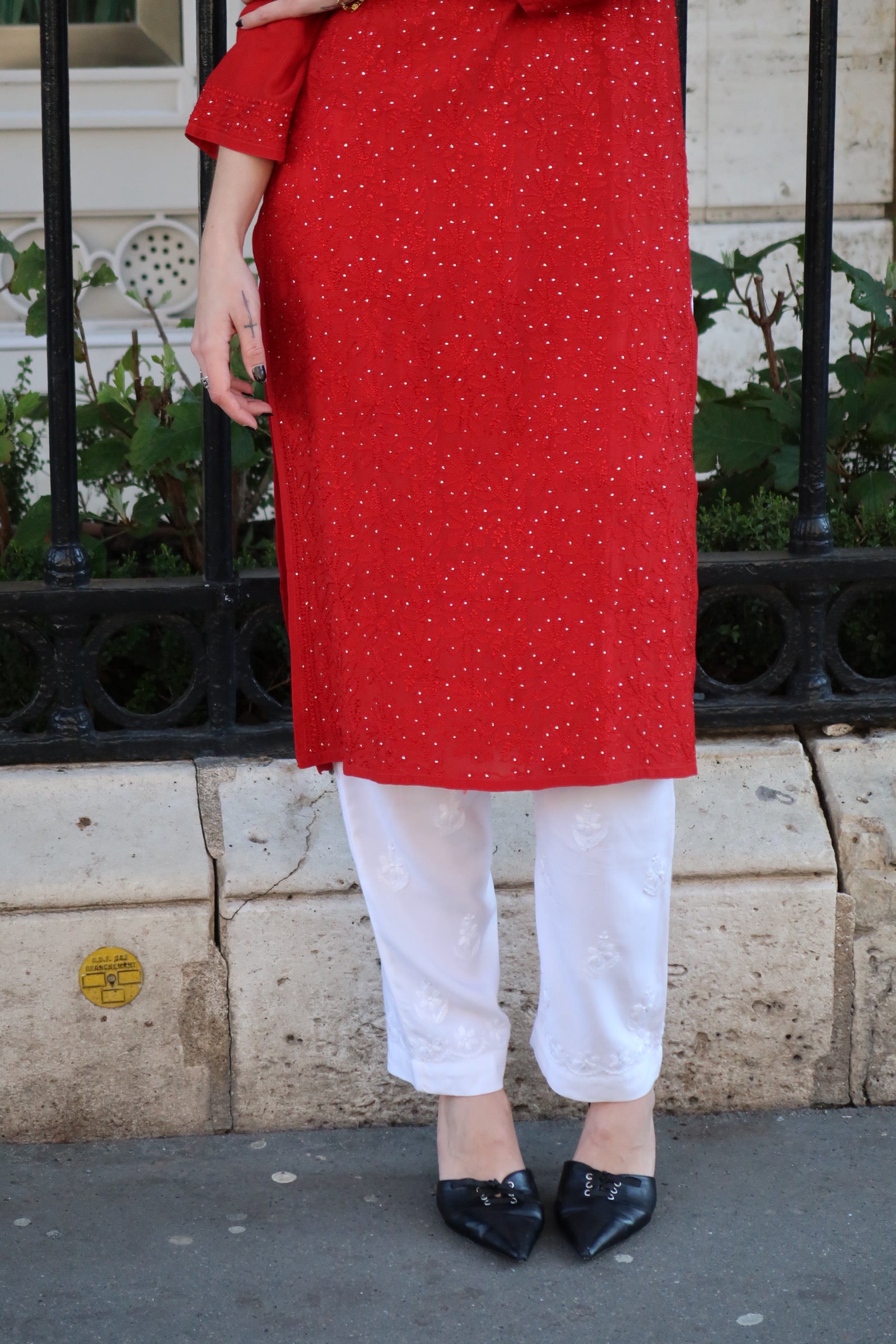 Amour Chikankari Kurti in Red