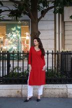 Amour Chikankari Kurti in Red
