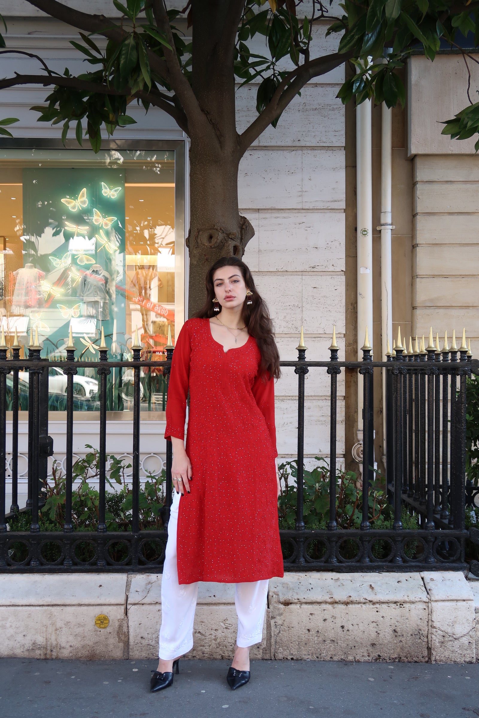 Amour Chikankari Kurti in Red
