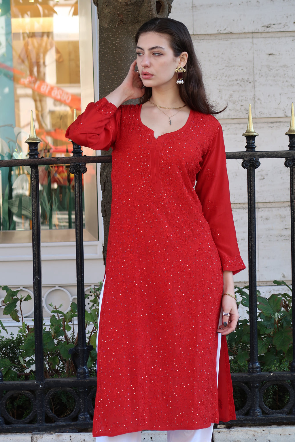 Amour Chikankari Kurti in Red