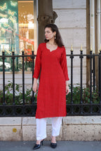 Amour Chikankari Kurti in Red