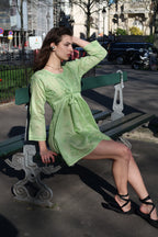 Verte Chikankari Chanderi Dress in Green