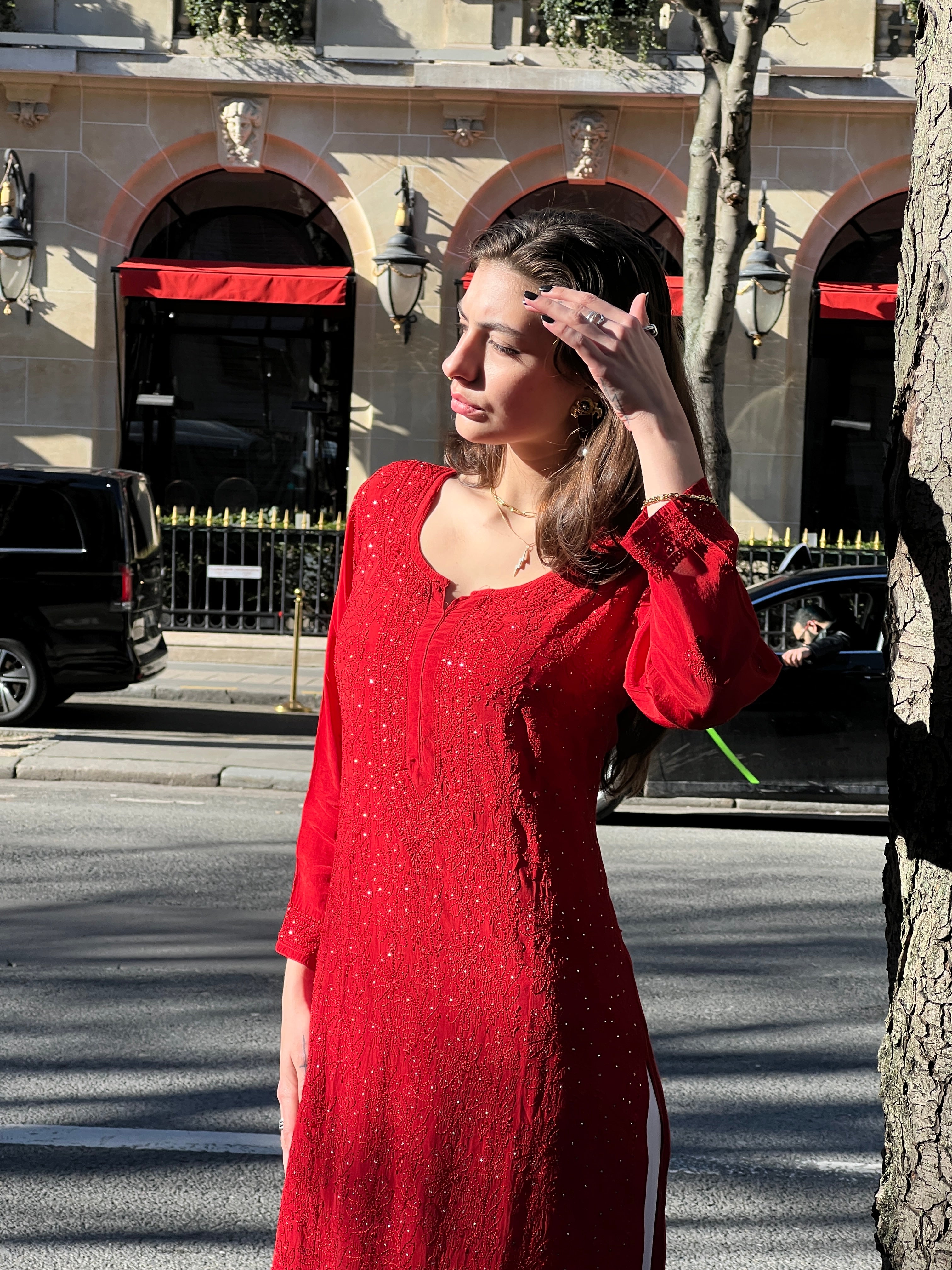 Amour Chikankari Kurti in Red