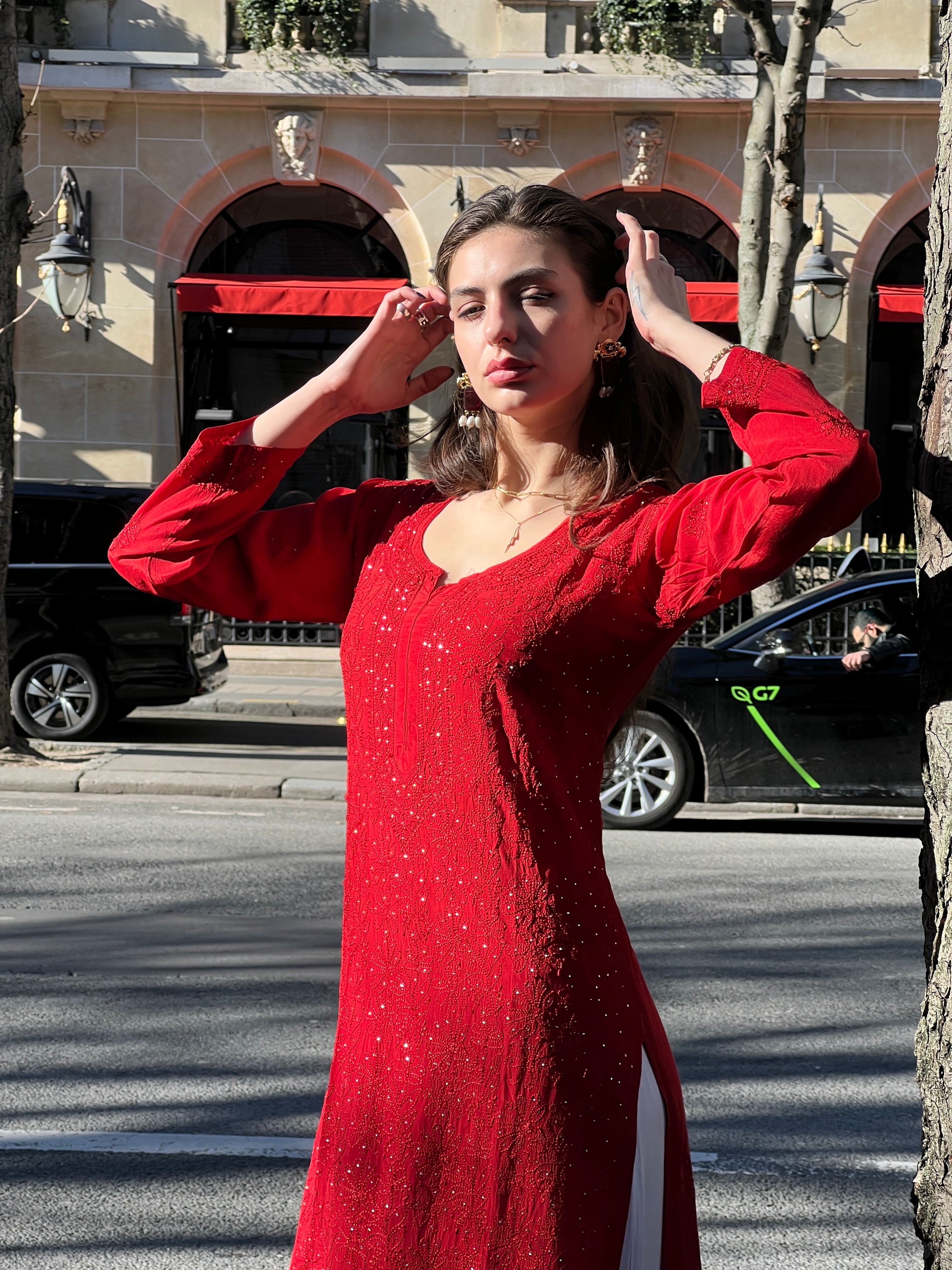 Amour Chikankari Kurti in Red