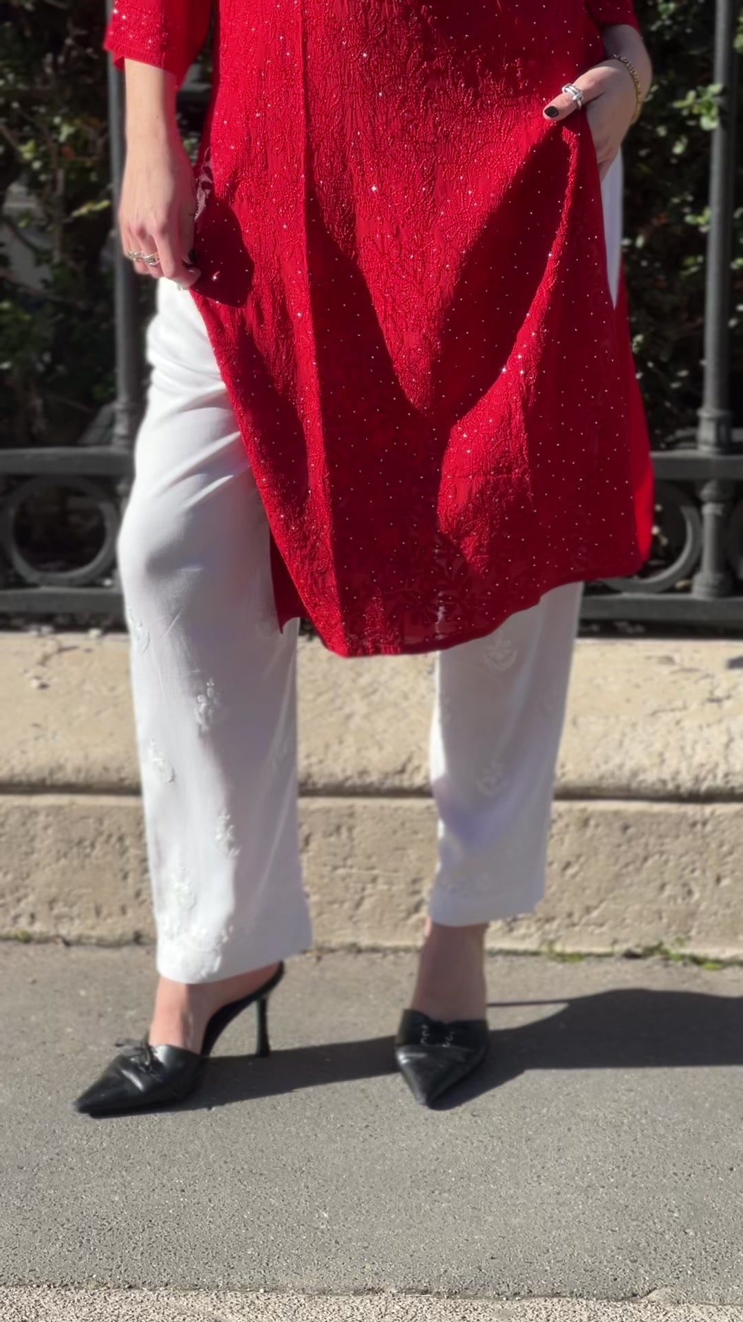 Amour Chikankari Kurti in Red