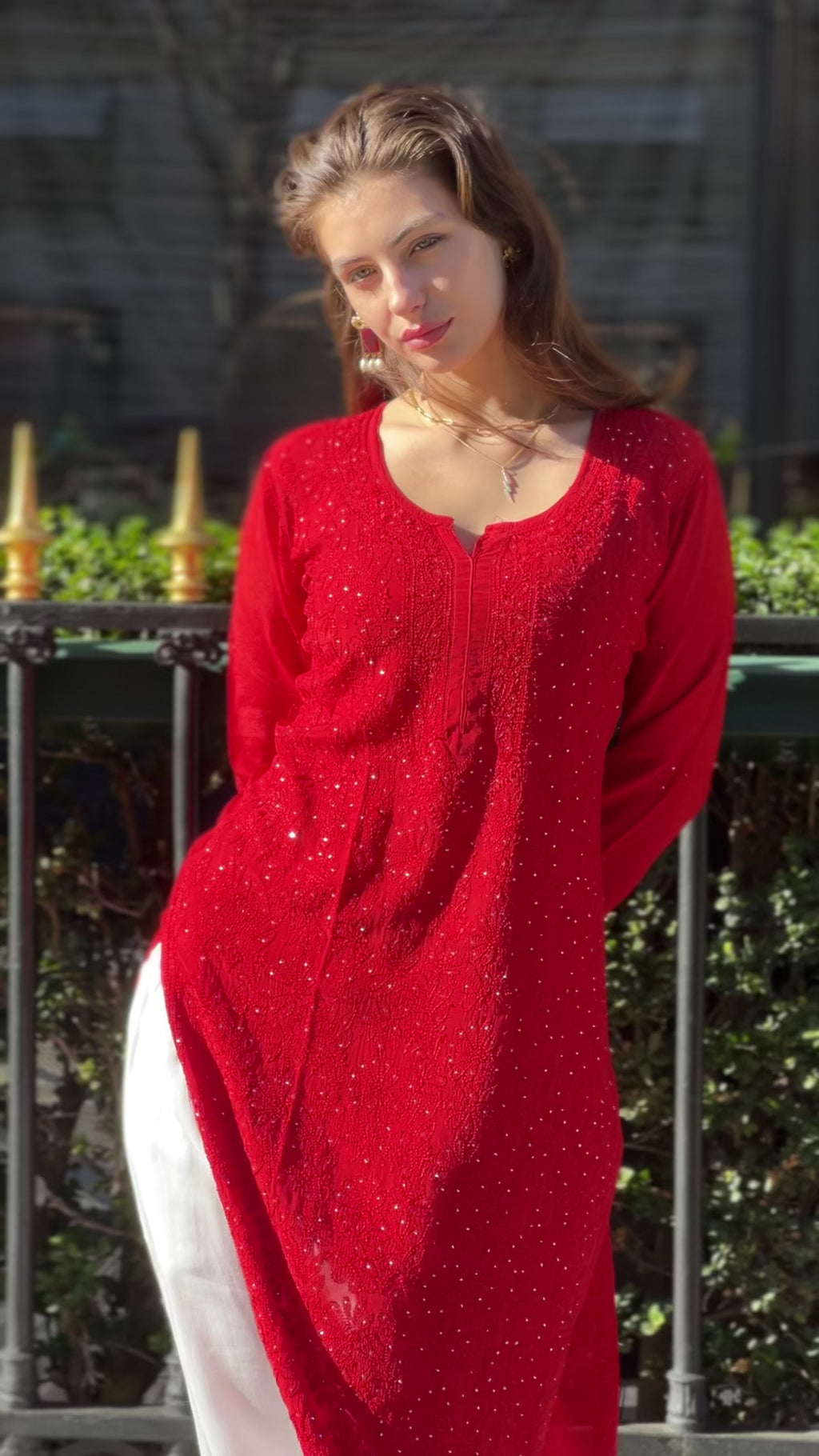 Amour Chikankari Kurti in Red