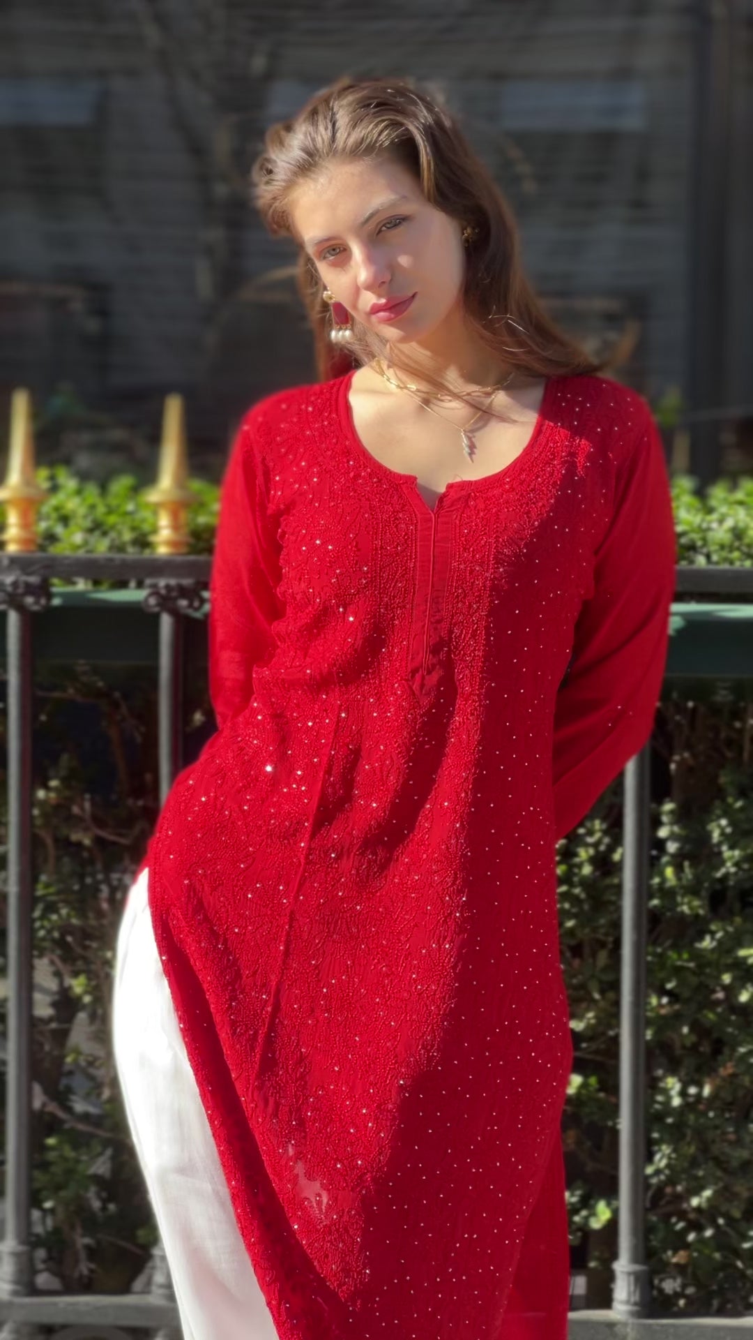 Amour Chikankari Kurti in Red